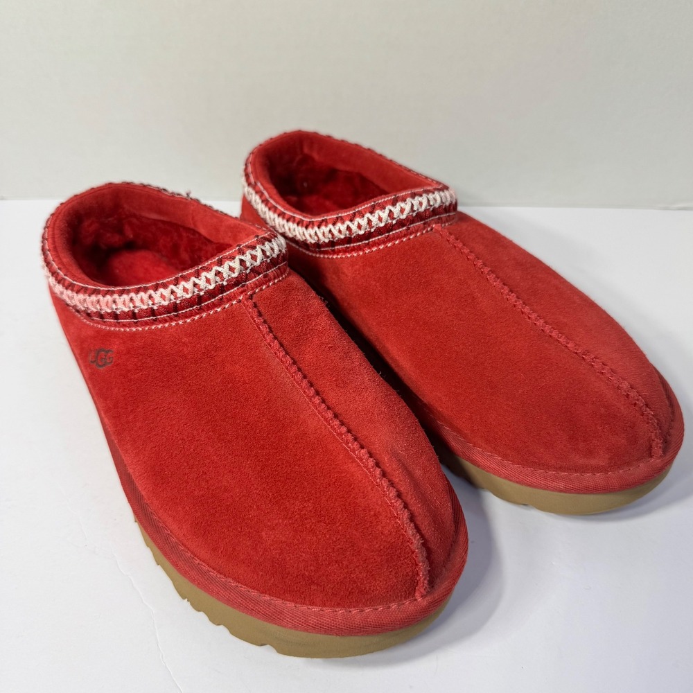 UGG Tasman "Samba Red" Suede Sheepskin Lined Clog Slippers Womens Size 8 Slides